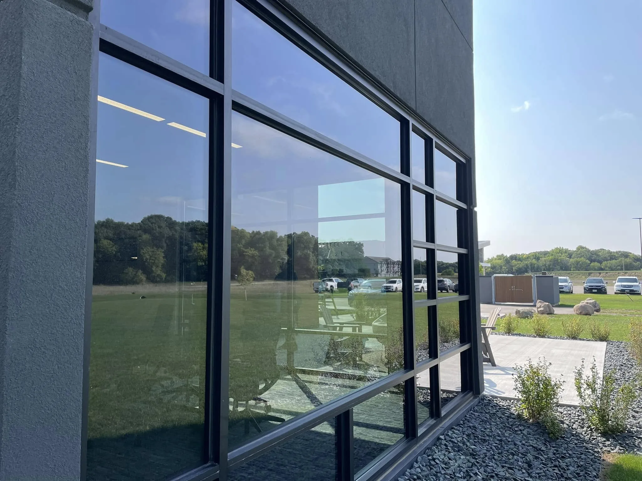 Sparkling clean commercial windows on modern building